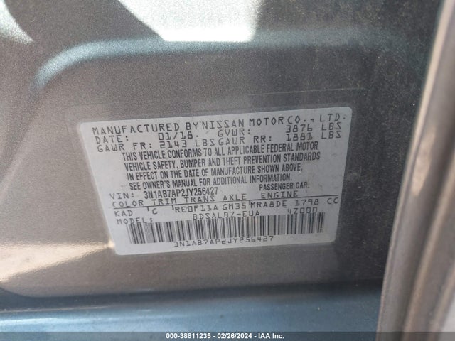 Nissan SENTRA S 2018 3N1AB7AP2JY256427 Image 9