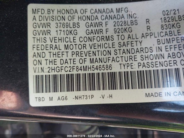Honda Civic Sport 2021 2HGFC2F84MH546586 Image 9