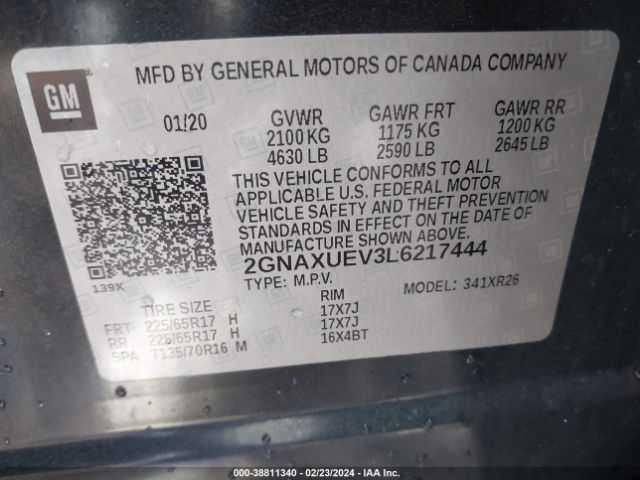 2020 CHEVROLET EQUINOX 2GNAXUEV3L6217444 Photo 8