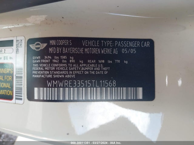 2005 MINI COOPER S WMWRE33515TL11568 Photo 8