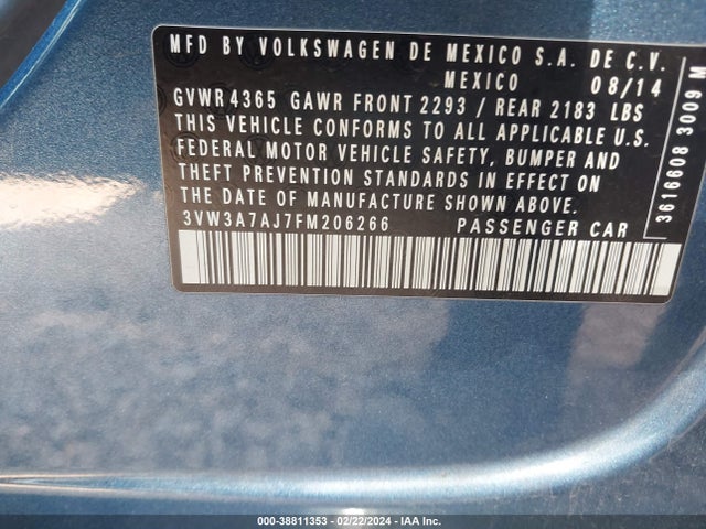 3VW3A7AJ7FM206266 Volkswagen Jetta 2.0l Tdi S