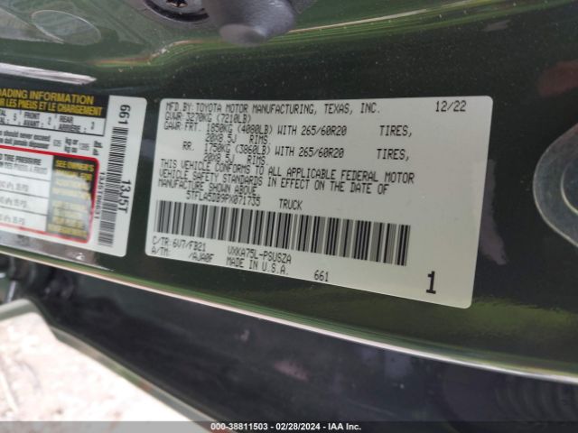 5TFLA5DB9PX071735 Toyota Tundra Sr5