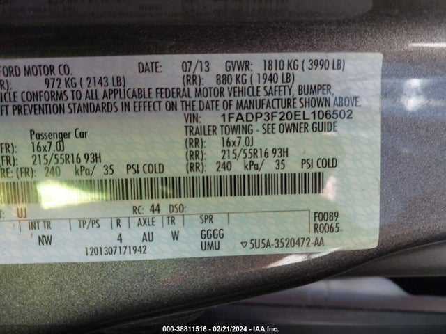 Ford FOCUS SE 2014 1FADP3F20EL106502 Image 9