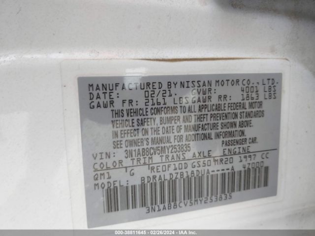 3N1AB8CV5MY253835 Nissan Sentra Sv Xtronic Cvt