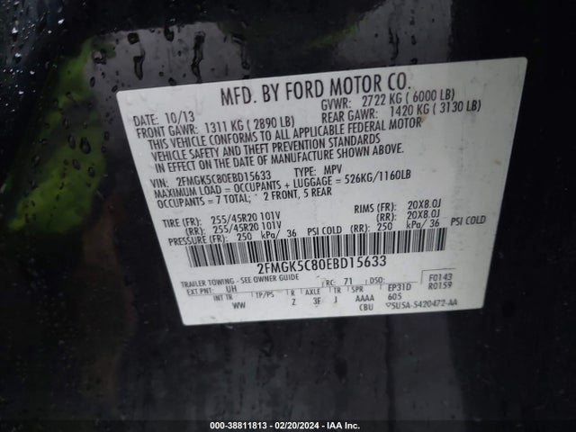 Ford FLEX SEL 2014 2FMGK5C80EBD15633 Image 9