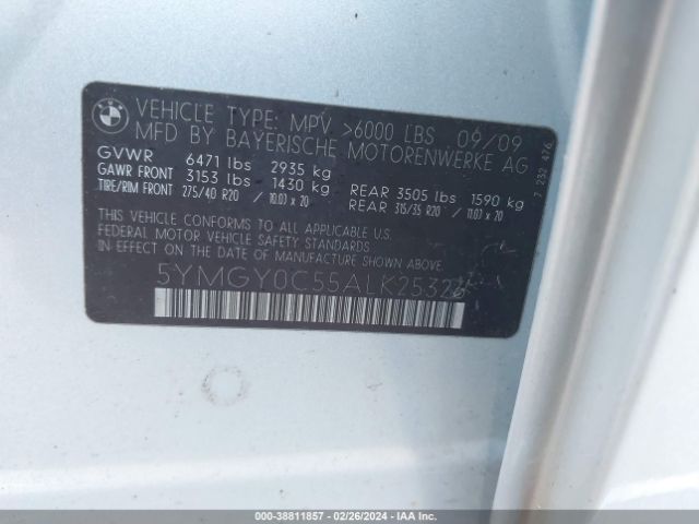 2010 BMW X5 M 5YMGY0C55ALK25326 Photo 8