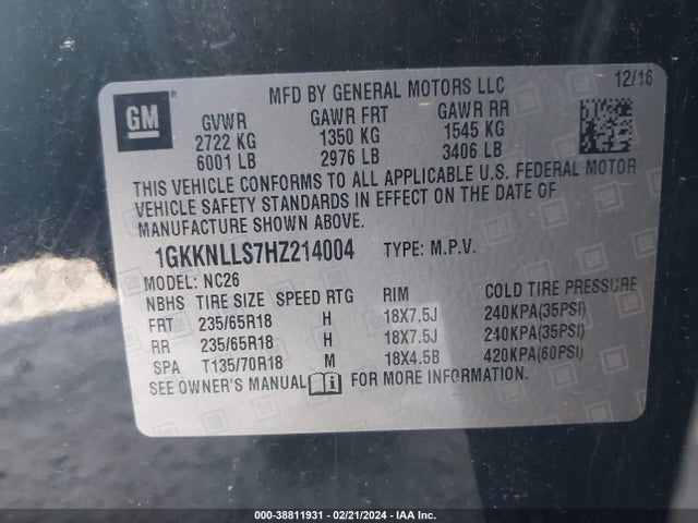1GKKNLLS7HZ214004 GMC Acadia Sle-2