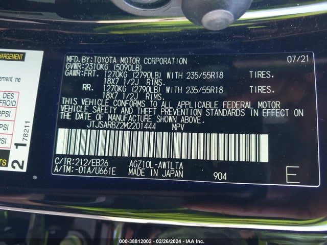 JTJSARBZ2M2201444 Lexus Nx 300 F Sport