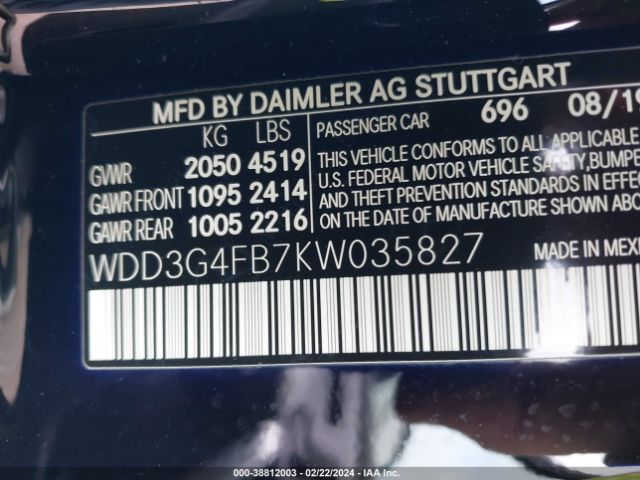 WDD3G4FB7KW035827 Mercedes-Benz A 220 4matic