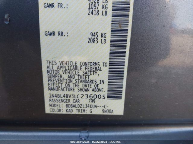 1N4BL4BV3LC236005 Nissan Altima S Fwd