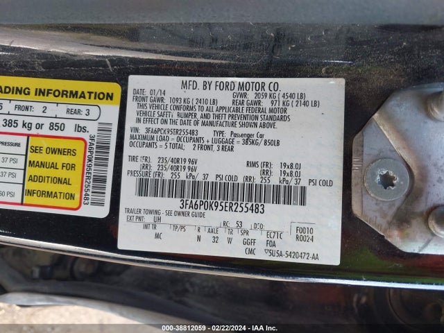 2014 FORD FUSION TITANIUM VIN: 3FA6P0K95ER255483