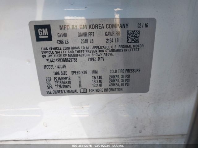 KL4CJASB3GB629758 Buick Encore
