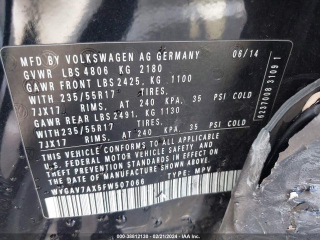 WVGAV7AX5FW507066 Volkswagen TIGUAN SE