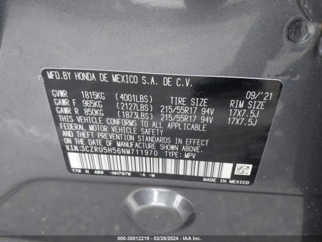 3CZRU5H56NM711970 Honda Hr-v 2wd Ex