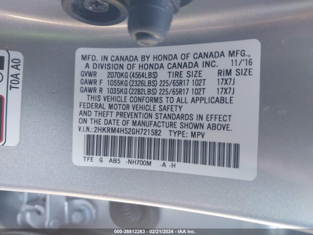 Honda CR-V EX 2016 2HKRM4H52GH721582 Image 9