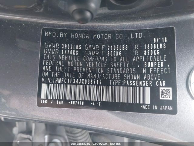 JHMFC1F34JX038749 Honda Civic Ex-t
