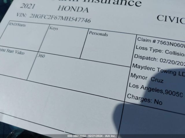 2HGFC2F67MH547746 Honda Civic Lx