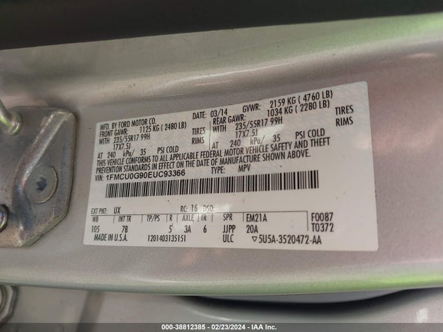 Ford ESCAPE SE 2014 1FMCU0G90EUC93366 Image 9
