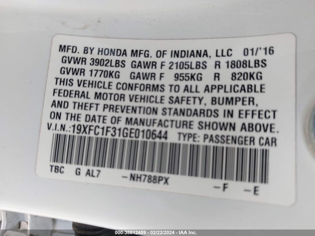 Honda Civic Ex-t 2016 19XFC1F31GE010644 Image 9
