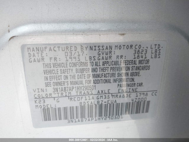 Nissan SENTRA S 2017 3N1AB7AP1HY290501 Image 9