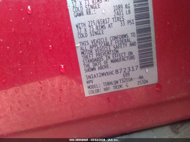 5N1AT2MVXHC872317 Nissan ROGUE SV
