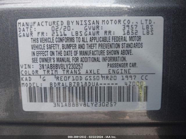 3N1AB8BV8LY230257 Nissan Sentra S Xtronic Cvt