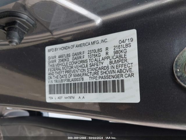 19UUB1F58LA000378 Acura Tlx Tech Package