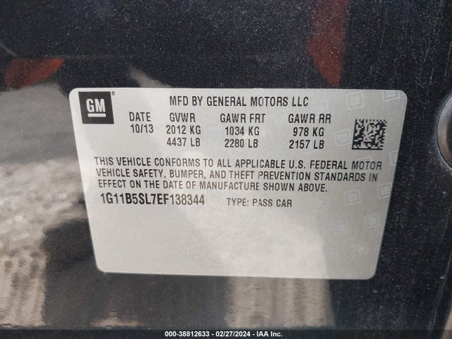 Chevrolet Malibu 1ls 2014 1G11B5SL7EF138344 Image 9