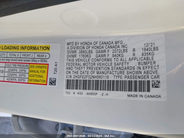 Honda Civic Sport 2022 2HGFE2F52NH560116 Image 9
