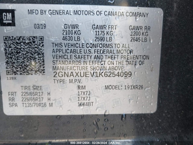 Chevrolet EQUINOX LT 2019 2GNAXUEV1K6254099 Image 9