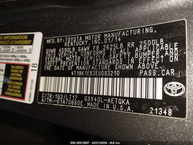 Toyota Avalon Xle Touring 2014 4T1BK1EB3EU093210 Image 9