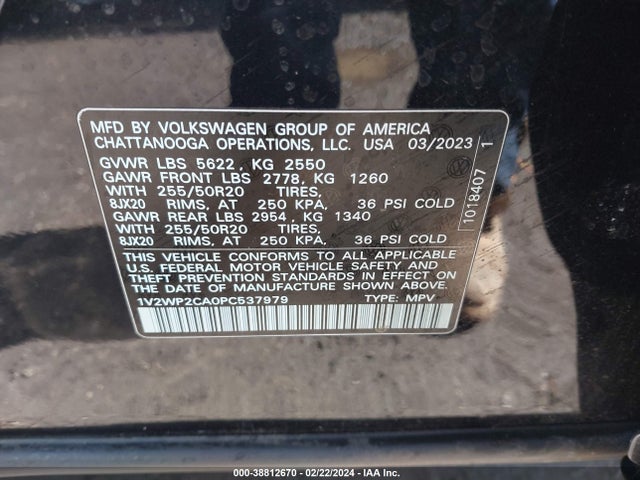 1V2WP2CA0PC537979 Volkswagen Atlas 2.0t Se W/technology