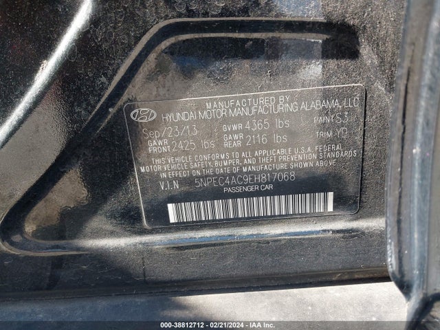 2014 HYUNDAI SONATA LIMITED VIN: 5NPEC4AC9EH817068