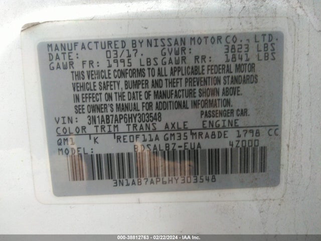 Nissan SENTRA S 2017 3N1AB7AP6HY303548 Image 9