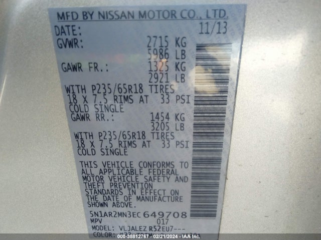 Nissan Pathfinder Sv 2014 5N1AR2MN3EC649708 Image 9