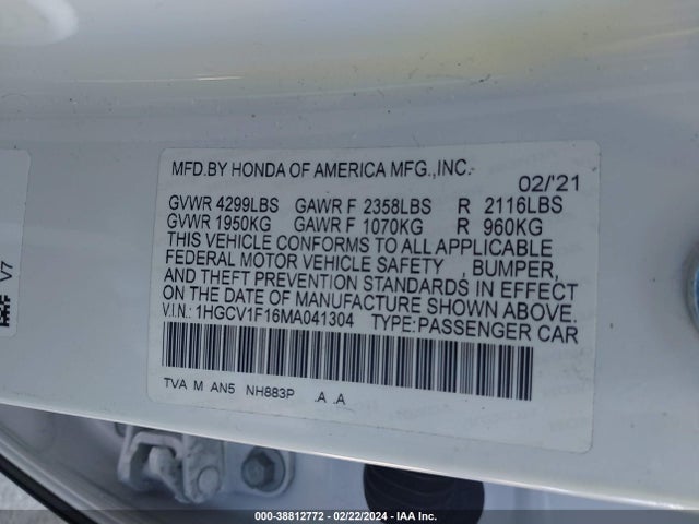 Honda ACCORD LX 2021 1HGCV1F16MA041304 Image 9