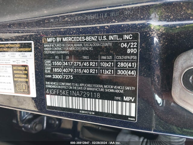 4JGFF5KE1NA729118 Mercedes-Benz Gls 450 4matic
