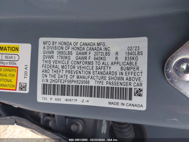 Honda Civic Sport 2023 2HGFE2F56PH529566 Image 9