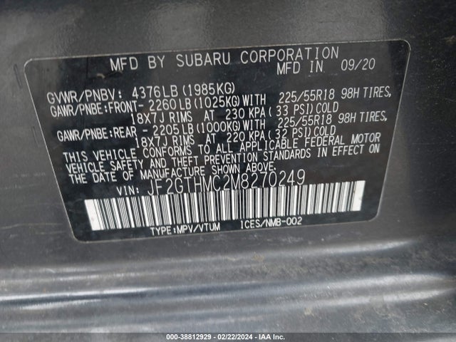 Subaru Crosstrek Limited 2021 JF2GTHMC2M8270249 Image 9