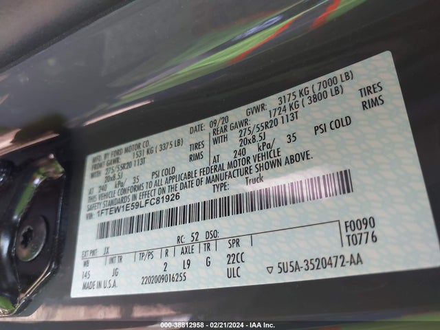 Ford F-150 Xl 2020 1FTEW1E59LFC81926 Image 9