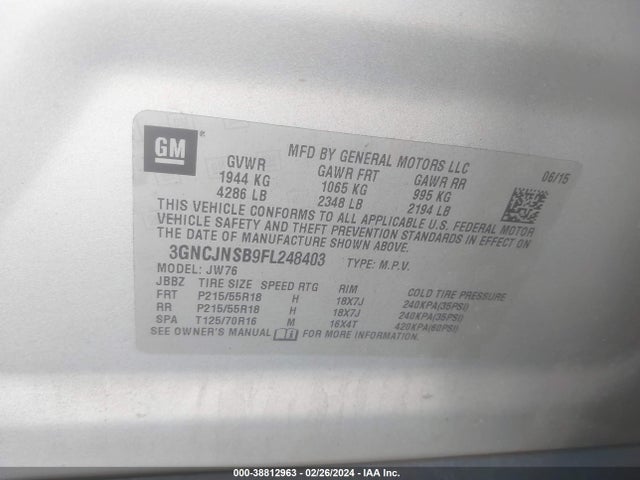 Chevrolet TRAX LTZ 2015 3GNCJNSB9FL248403 Image 9