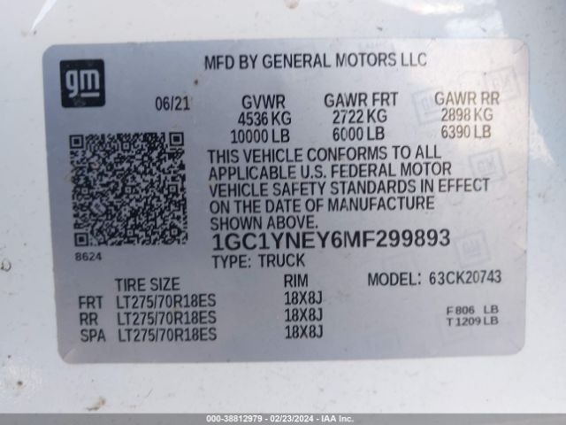 1GC1YNEY6MF299893 Chevrolet Silverado 2500hd 4wd  Standard Bed Lt