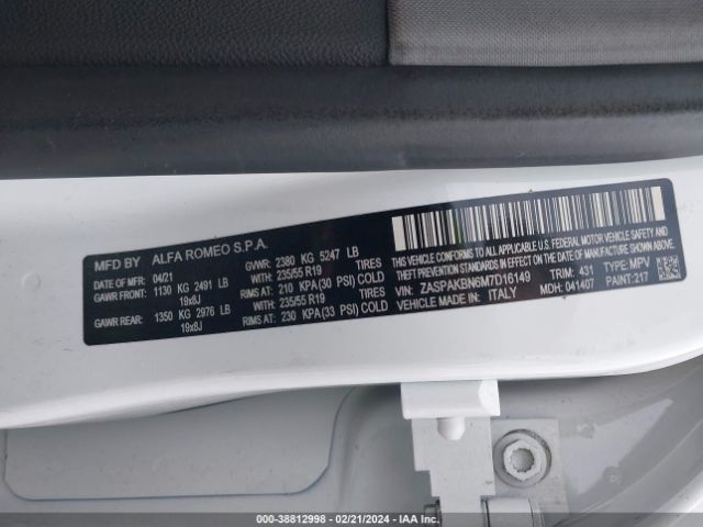 ZASPAKBN6M7D16149 Alfa Romeo Stelvio Ti Awd