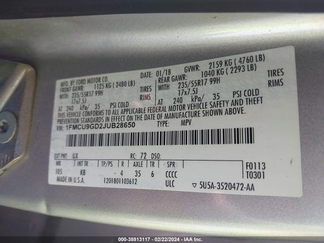Ford ESCAPE SE 2018 1FMCU9GD2JUB28650 Image 9