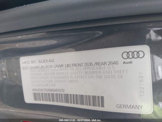 WAUDACF5XMA043972 Audi A5 Sportback Premium 45 Tfsi Quattro S Tronic