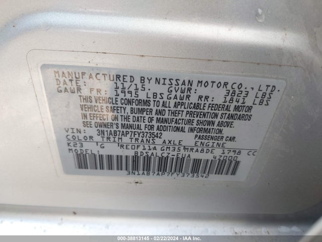 Nissan SENTRA S 2015 3N1AB7AP7FY373542 Image 9