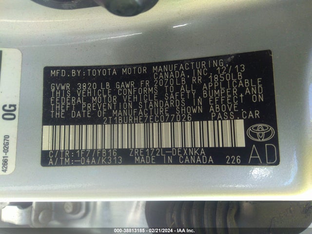 Toyota Corolla Le Plus 2014 2T1BURHE7EC077026 Image 9