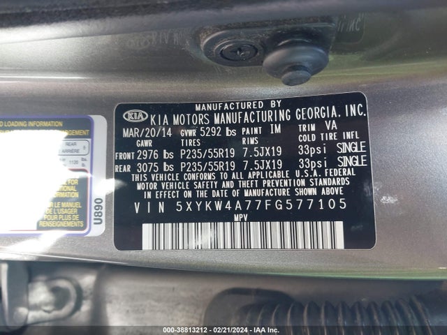 2015 KIA SORENTO LIMITED V6 VIN: 5XYKW4A77FG577105
