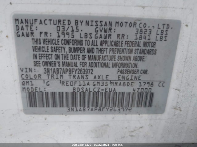 Nissan SENTRA S 2015 3N1AB7AP8FY263972 Image 9