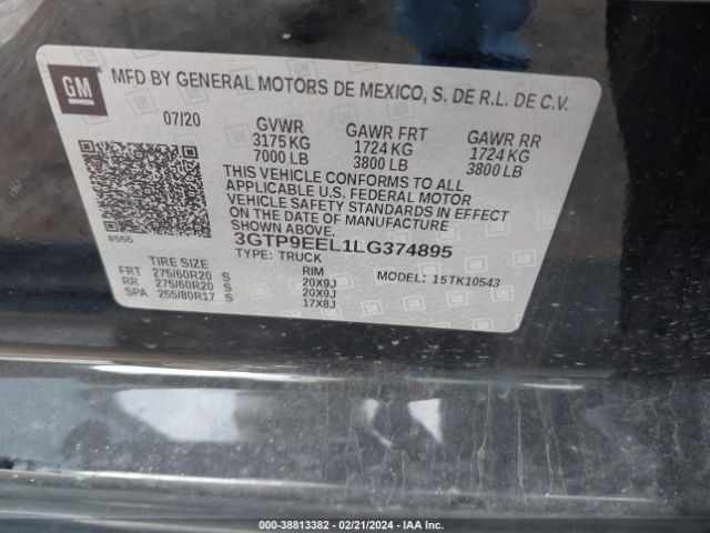 3GTP9EEL1LG374895 GMC Sierra 1500 4wd  Short Box At4